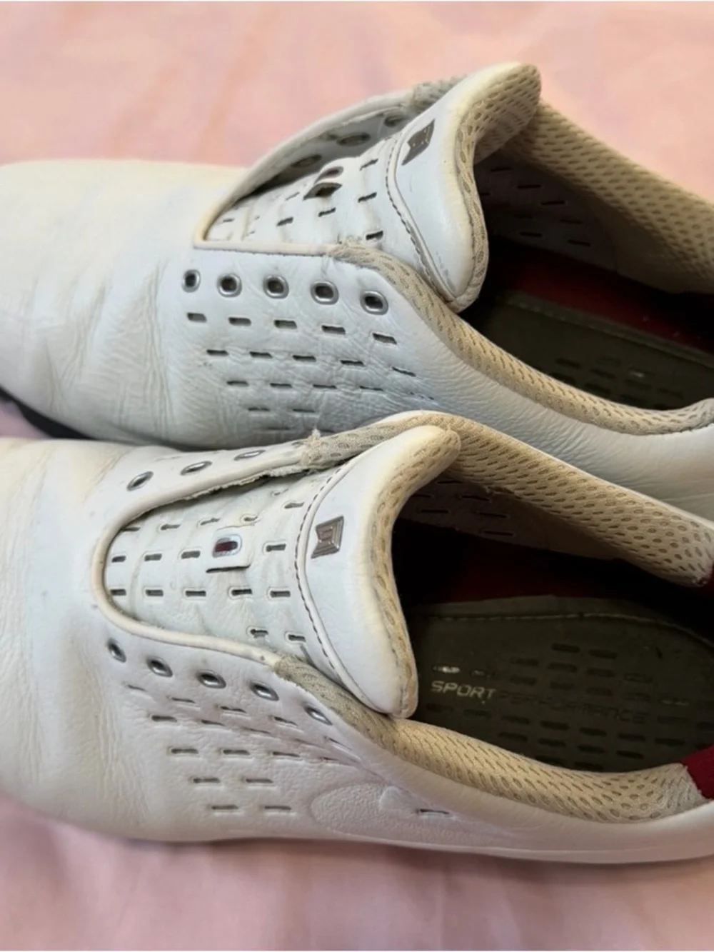Nike Power Channel men’s athletic/golf sneakers Shoes leather 9.5 white/Red